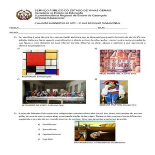 Avaliação diagnóstica arte 9 ano 2013