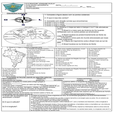 Avaliação diagnóstica geografia