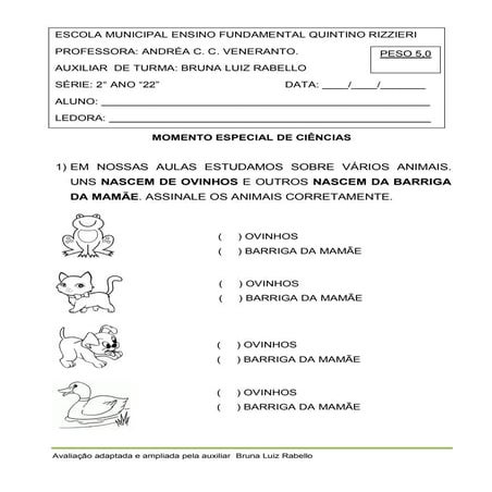 Avaliação de Ciências Adaptada | PDF