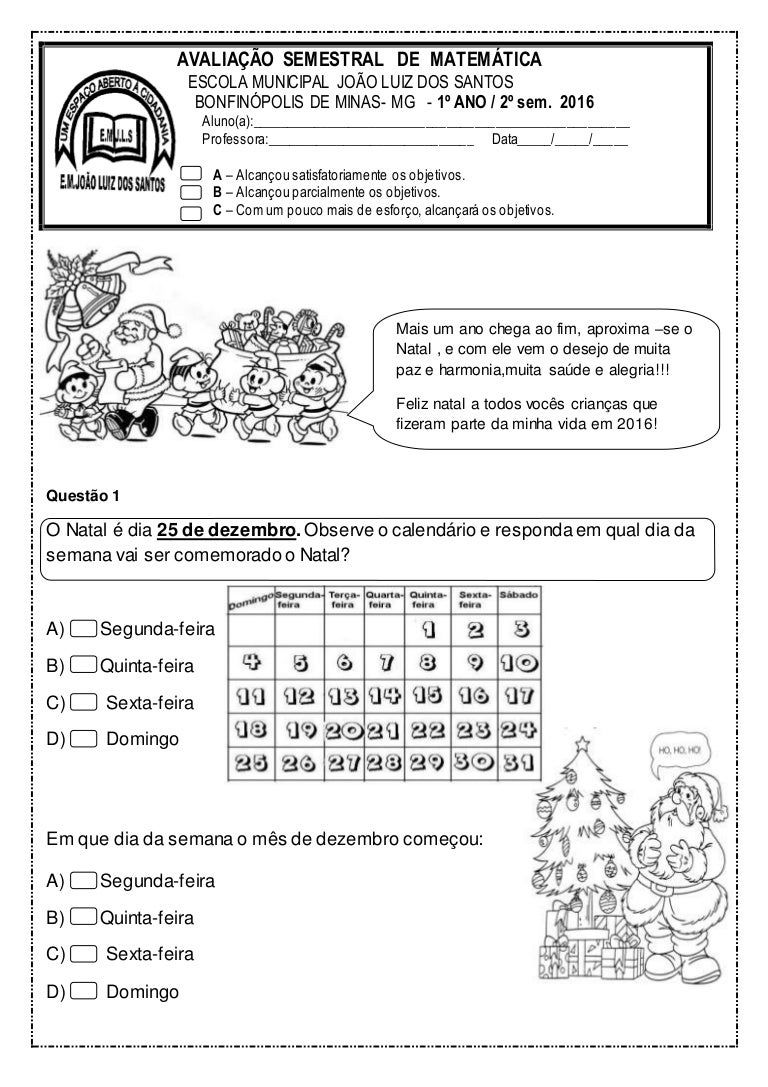 Atividades Avaliativas para 1º ano