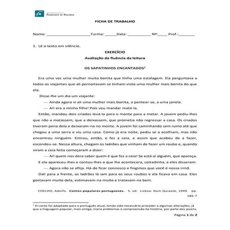 Avaliação fluência e compreensão da leitura