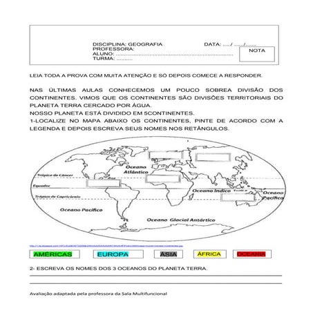 Avaliação geografia 