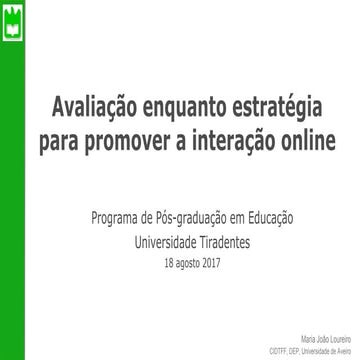 Avaliação enquanto estratégia para promover a interação online