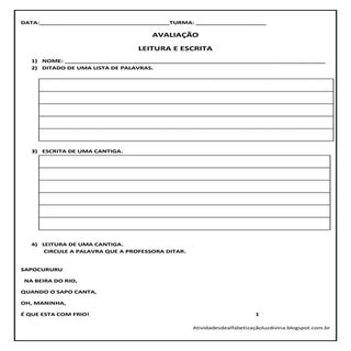 Avaliação leitura e escrita   1º e ...
