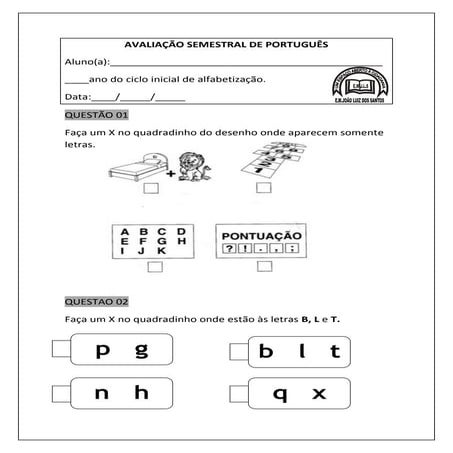 Avaliação semestral de português 1º ano (1)