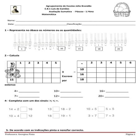 Avaliação sumativa  matemática- páscoa