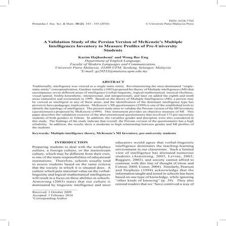 A validation study of the persian version of mckenzie's (1999) multiple intel...