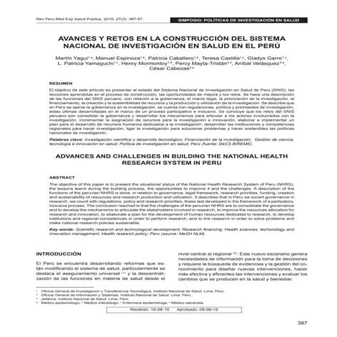 Avances y retos en la construccion del sistema nacional de investigación en salud en el Peru