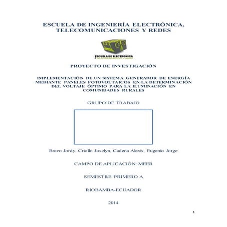 Implemetacio de un sistema generador de energia mediantes paneles fotovoltaic...