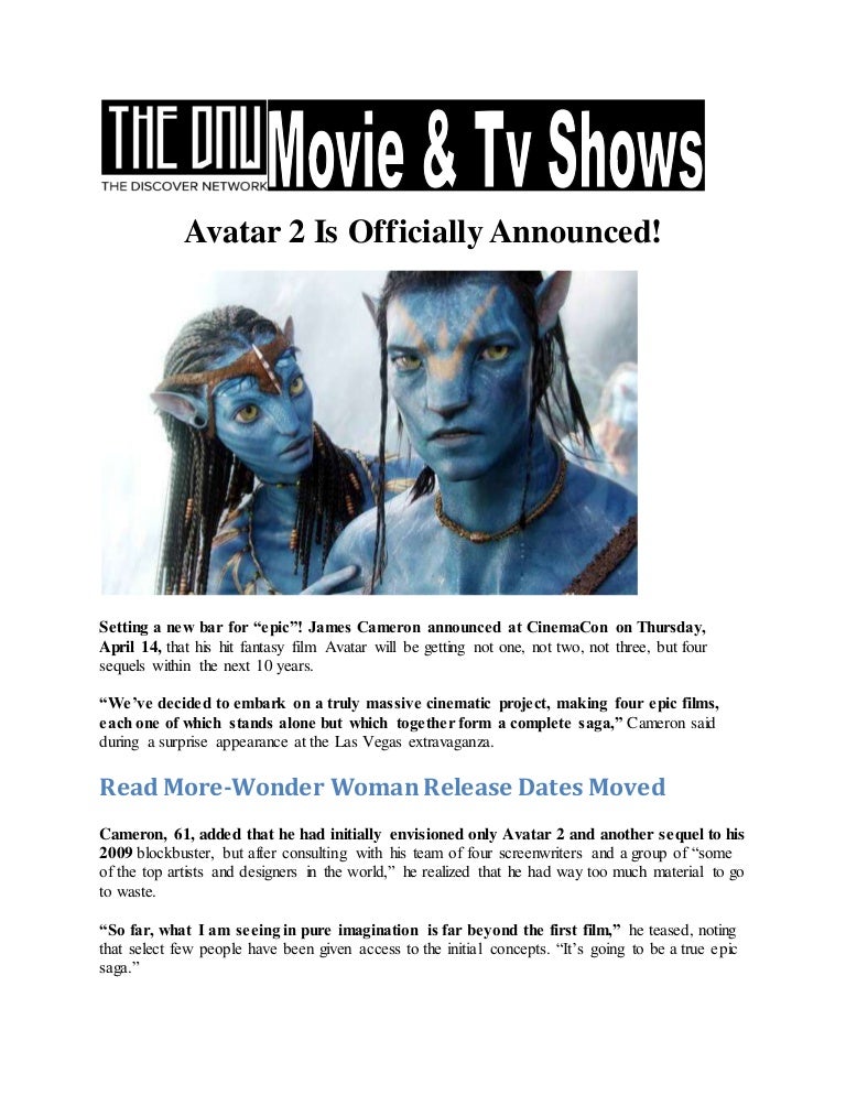 Avatar 2 is officially announced