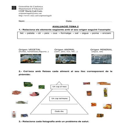 Avaluació tema els aliments.