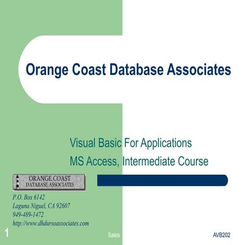 AVB202 Intermediate Microsoft Access VBA