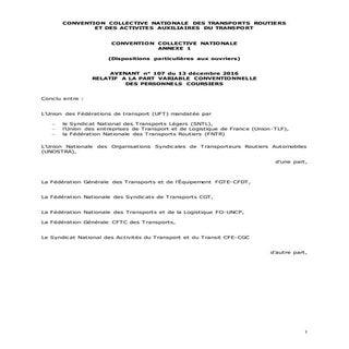 IDCC 16 Avenant  107 coursiers