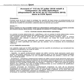 IDCC 2511 Avenant 112 cdd specifique