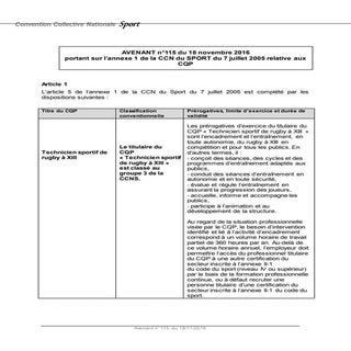 Avenant sur la CCN du sport
