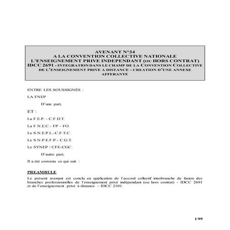 IDCC 2691 Avenant 34 (modification du champ  ensgt à distance)