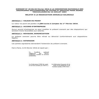 IDCC 2336 Avenant 40  valeur du point