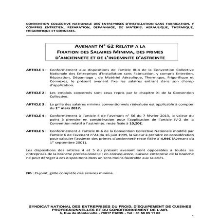  IDCC 1412 Avenant sur les salaires dans la CCN des entreprises d'installatio...