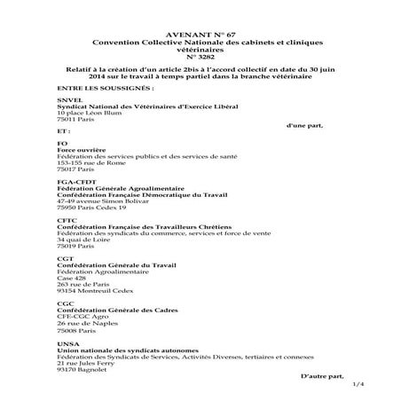 IDCC 1875 Avenant temps partiel