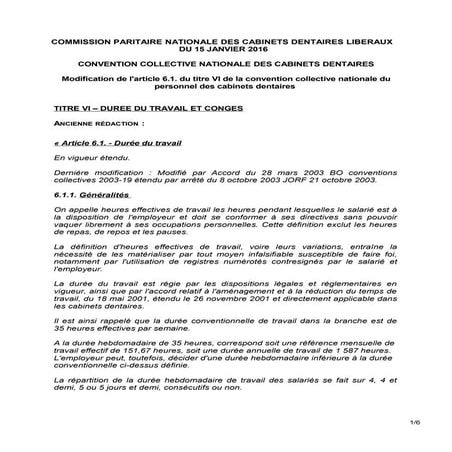 IDCC 1619 Avenant article 6 1  titre vi_ 2016