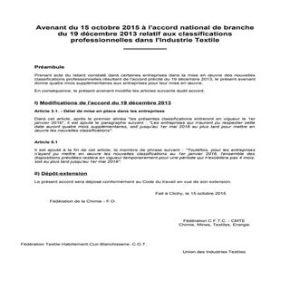 IDCC 18 Avenant classification 2015