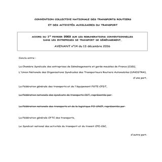 Avenant n14  du 13 décembre 2016