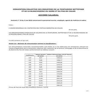 IDCC 528 Avenant n19 salaires 2016