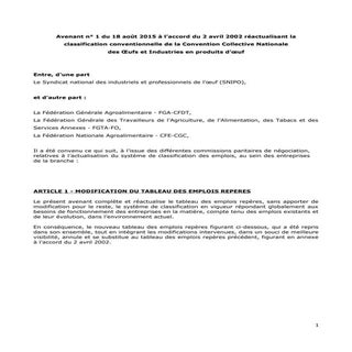 IDCC 2075 avenant n° 1 à l'accord d...