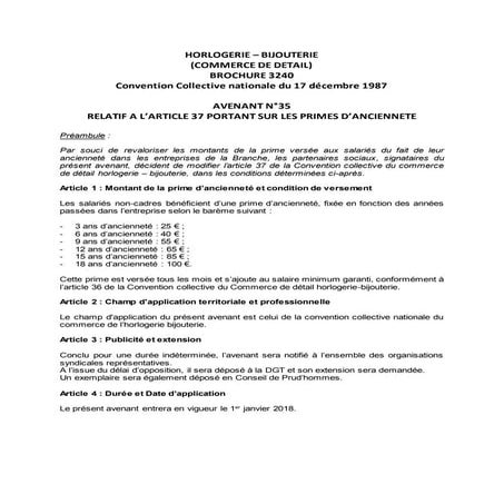 Primes d'ancienneté dans le commerce de détail et l'horlogerie-bijouterie