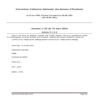 IDCC 1671 avenant n° 62 du 15 mars ...