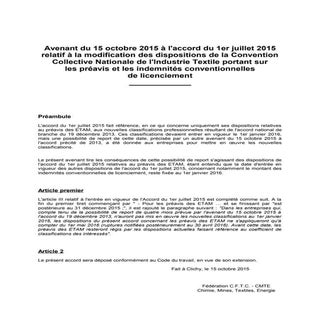 IDCC 18 Avenant préavis indemnités