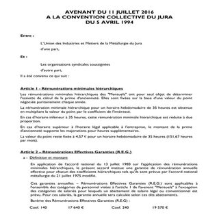 IDCC 1809 Avenant salaire 2016