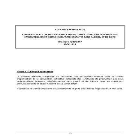 Salaires minima conventionnels dans la production des eaux embouteillées