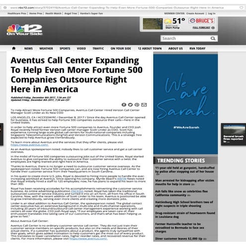 NBC NEWS- AVENTUS CALL CENTER EXPANDING TO HELP EVEN MORE FORTUNE 500 ...