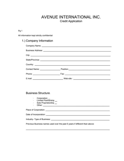 Avenue international inc credit app 