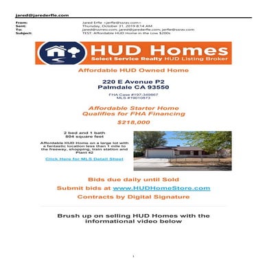 Example of eFlyer for HUD Homes - 220 E Avenue P2