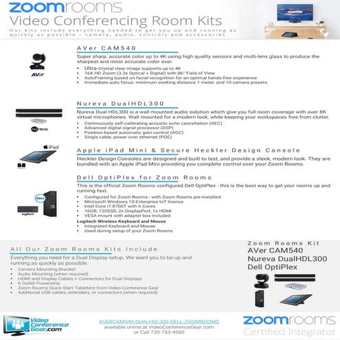 Zoom Rooms Kit from Video Conference Gear featuring the AVer CAM540 and Nurev...