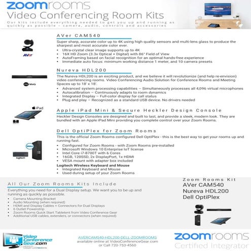Zoom Rooms Kit from Video Conference Gear featuring the AVer CAM540 and Nurev...