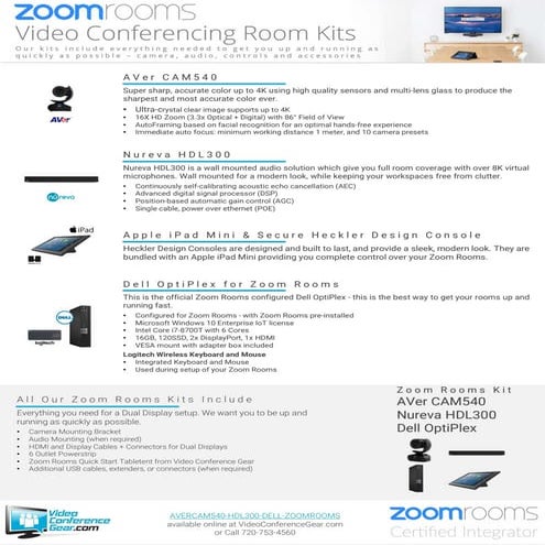 Zoom Rooms Kit from Video Conference Gear featuring the AVer CAM540 and Nurev...