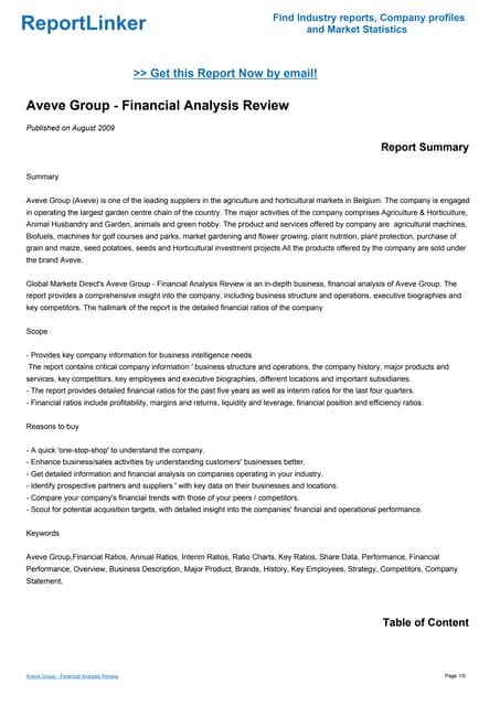 Aveve Group Financial Analysis Review