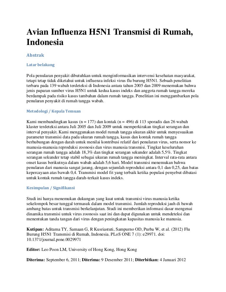 Avian Influenza H5 N1 Transmisi Di Rumah