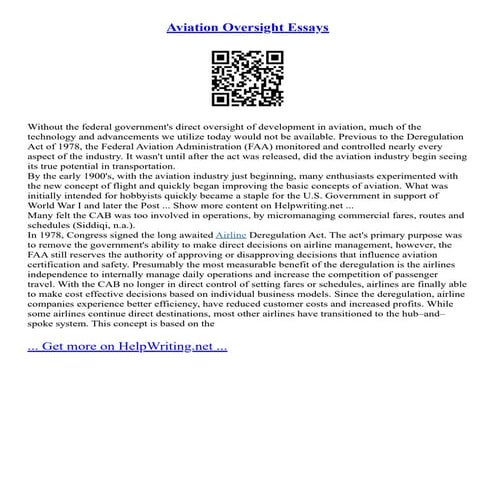 Aviation Oversight Essays