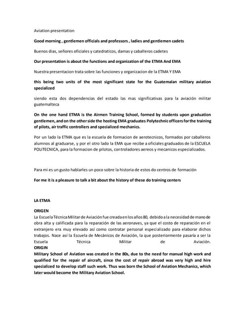 Aviation presentation in english