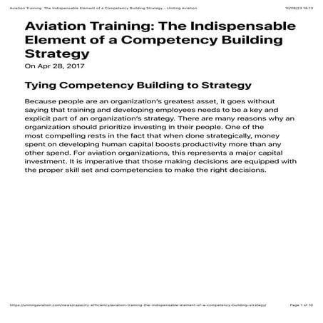 Aviation Training - The Indispensable Element of a Competency Building Strate...