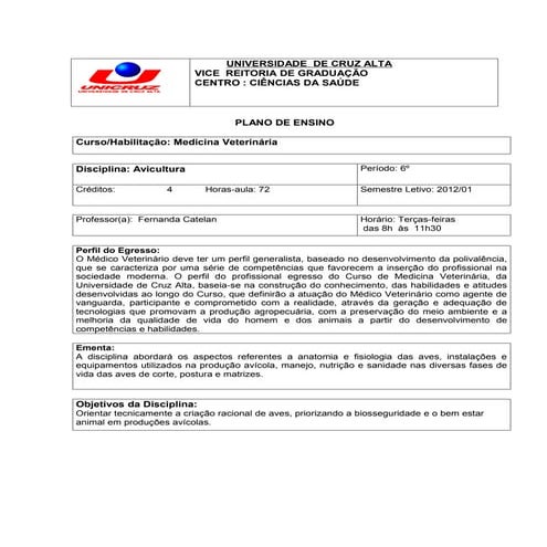 Avicultura plano ensino 2012-1