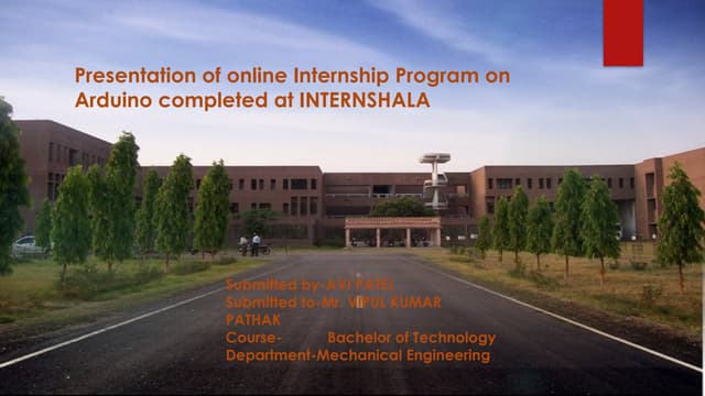 Presentation of online Internship Program on Arduino completed at INTERNSHALA
