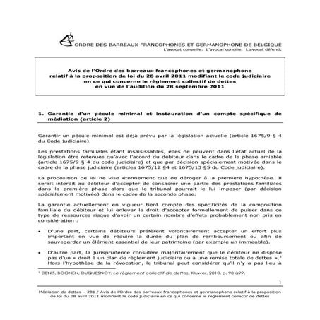 Avis de l'o b f g  sur la proposition de loi du 28 04 2011 modifiant le cj   ...