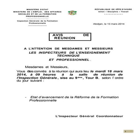 Avis de réunion mars 14 | DOC