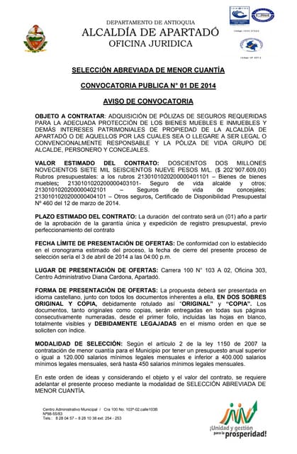 Aviso convocatoria polizas