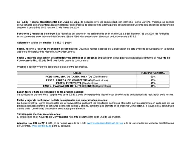 Aviso de convocatoria